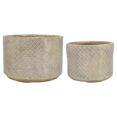 Sagebrook Home Set of 2 Geometric Polyresin Planters Gold 7 Sagebrook Home Set of 2 Geometric Polyresin Planters Gold - Image 5