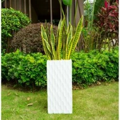 Kante Lightweight Concrete Retro Tall Rectangular Outdoor Planter White - Rosemead Home & Garden, Inc.