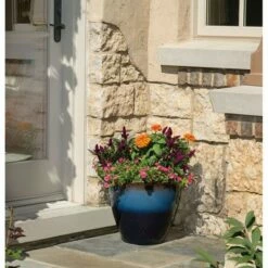 Suncast Seneca 16 Inch Decorative Resin Flower Planter Pot, Blue/Brown (2 Pack)