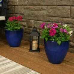 Sunnydaze Decor Sunnydaze Resort High-Fired Outdoor/Indoor Glazed UV- and Frost-Resistant Ceramic Planters with Drainage Holes - 10" Diameter - Imperial Blue - 2-Pack