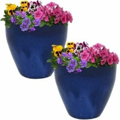 Sunnydaze Decor Sunnydaze Resort High-Fired Outdoor/Indoor Glazed UV- and Frost-Resistant Ceramic Planters with Drainage Holes - 10" Diameter - Imperial Blue - 2-Pack -Cheap Planters Store unnamed file 3421