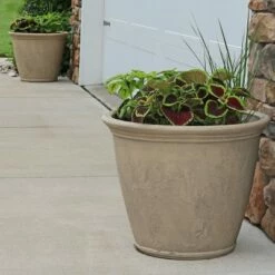 Sunnydaze Decor Sunnydaze Indoor/Outdoor Patio, Garden, or Porch Weather-Resistant Double-Walled Anjelica Flower Pot Planter - 24" - Beige - 2pk