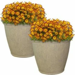 Sunnydaze Decor Sunnydaze Indoor/Outdoor Patio, Garden, or Porch Weather-Resistant Double-Walled Anjelica Flower Pot Planter - 24" - Beige - 2pk -Cheap Planters Store unnamed file 3433