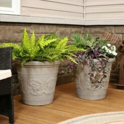Sunnydaze Decor Sunnydaze Arabella Polyresin Outdoor/Indoor Extra-Durable Double-Walled Fade-Resistant Flower Pot Planter - 20" Diameter - 4-Pack - Beige