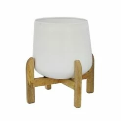 Sagebrook Home Set of 3 Metal Planters with Wood Stand Black