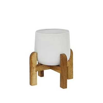 Sagebrook Home Set of 3 Metal Planters with Wood Stand Black 5 Sagebrook Home Set of 3 Metal Planters with Wood Stand Black - Image 3