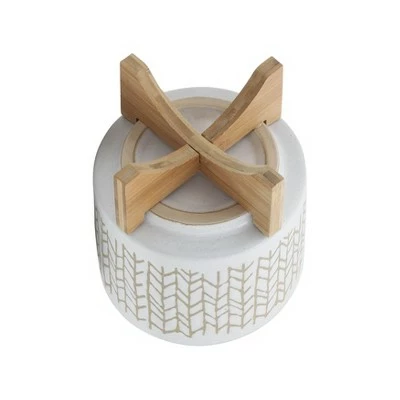 8" Chevron Planter with Wood Stand Beige - Sagebrook Home 5 8" Chevron Planter with Wood Stand Beige - Sagebrook Home - Image 4