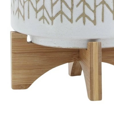 8" Chevron Planter with Wood Stand Beige - Sagebrook Home 7 8" Chevron Planter with Wood Stand Beige - Sagebrook Home - Image 6