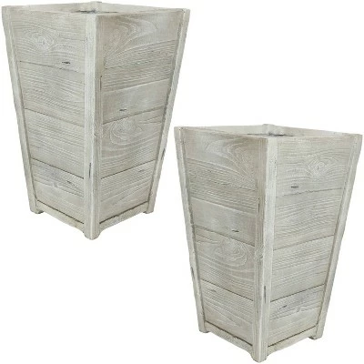 Sunnydaze Decor Sunnydaze Manor Indoor/Outdoor Fiber Clay Square Planter Flower Pots - 13" Diameter - Distressed Wood - 2-Pack 6 Sunnydaze Decor Sunnydaze Manor Indoor/Outdoor Fiber Clay Square Planter Flower Pots - 13" Diameter - Distressed Wood - 2-Pack - Image 4