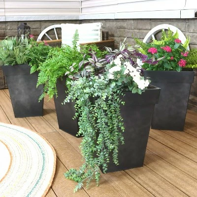 Sunnydaze Decor Sunnydaze Modern Decorative Indoor/Outdoor Galvanized Steel Planters for Planting Flowers, Plants and Herbs - 13.75" Square - Charcoal - 4-Pack 3 Sunnydaze Decor Sunnydaze Modern Decorative Indoor/Outdoor Galvanized Steel Planters for Planting Flowers, Plants and Herbs - 13.75" Square - Charcoal - 4-Pack