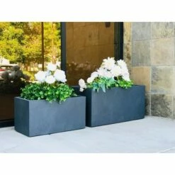 Rosemead Home & Garden, Inc. 31" Set of 2 Kante Lightweight Concrete Modern Long Low Granite Outdoor Rectangular Planter - Rosemead Home & Garden, Inc Charcoal Gray -Cheap Planters Store unnamed file 3501