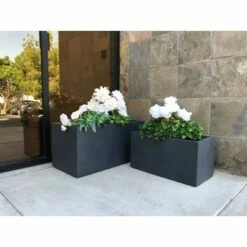 Rosemead Home & Garden, Inc. 31" Set of 2 Kante Lightweight Concrete Modern Long Low Granite Outdoor Rectangular Planter - Rosemead Home & Garden, Inc Charcoal Gray -Cheap Planters Store unnamed file 3502