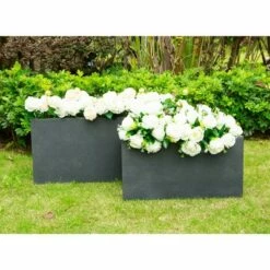Rosemead Home & Garden, Inc. 31" Set of 2 Kante Lightweight Concrete Modern Long Low Granite Outdoor Rectangular Planter - Rosemead Home & Garden, Inc Charcoal Gray -Cheap Planters Store unnamed file 3503