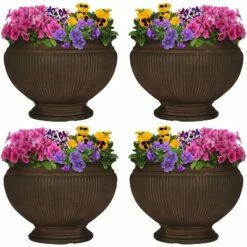 Sunnydaze Decor Sunnydaze Indoor/Outdoor Patio, Garden, or Porch Weather-Resistant Double-Walled Elizabeth Ribbed Urn Flower Pot Planter - 16" - Rust Finish - 4pk -Cheap Planters Store unnamed file 3511