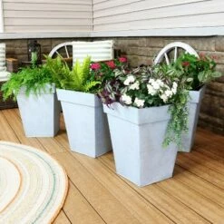 Sunnydaze Decor Sunnydaze Modern Decorative Indoor/Outdoor Galvanized Steel Planters for Planting Flowers, Plants, and Herbs - 13.75" Square - Mist - 4-Pack
