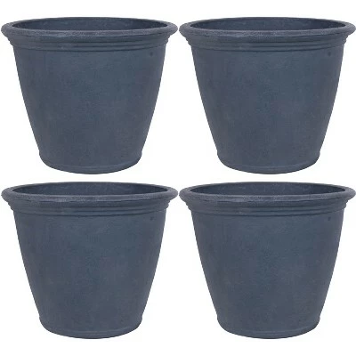 Sunnydaze Decor Sunnydaze Anjelica Polyresin Indoor/Outdoor Unbreakable Double-Walled UV-Resistant Flower Pot Planter - 24" Diameter - 4-Pack - Slate 6 Sunnydaze Decor Sunnydaze Anjelica Polyresin Indoor/Outdoor Unbreakable Double-Walled UV-Resistant Flower Pot Planter - 24" Diameter - 4-Pack - Slate - Image 4