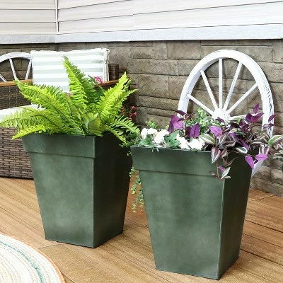 Sunnydaze Decor Sunnydaze Modern Decorative Indoor/Outdoor Galvanized Steel Standing Planters for Flowers, Plants and Herbs - 13.75" Square - Moss - 2-Pack 3 Sunnydaze Decor Sunnydaze Modern Decorative Indoor/Outdoor Galvanized Steel Standing Planters for Flowers, Plants and Herbs - 13.75" Square - Moss - 2-Pack