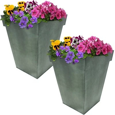 Sunnydaze Decor Sunnydaze Modern Decorative Indoor/Outdoor Galvanized Steel Standing Planters for Flowers, Plants and Herbs - 13.75" Square - Moss - 2-Pack 6 Sunnydaze Decor Sunnydaze Modern Decorative Indoor/Outdoor Galvanized Steel Standing Planters for Flowers, Plants and Herbs - 13.75" Square - Moss - 2-Pack - Image 4