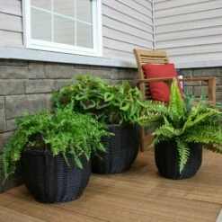 Sunnydaze Decor Sunnydaze Round Polyrattan Indoor Basket Planters with Handles and Attached Liner - 12.75", 15.75" and 18.25" Diameter - Dark Brown - 3-Piece Set