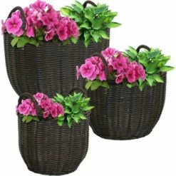 Sunnydaze Decor Sunnydaze Round Polyrattan Indoor Basket Planters with Handles and Attached Liner - 12.75", 15.75" and 18.25" Diameter - Dark Brown - 3-Piece Set -Cheap Planters Store unnamed file 3559