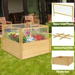 Costway Raised Garden Bed Wooden Garden Box with 9 Grids & Critter Guard Fence -Cheap Planters Store unnamed file 356