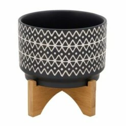 7" Ceramic Abstract Planter on Stand - Sagebrook Home Black