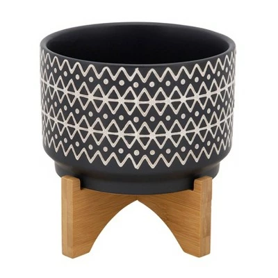 7" Ceramic Abstract Planter on Stand - Sagebrook Home Black 3 7" Ceramic Abstract Planter on Stand - Sagebrook Home Black