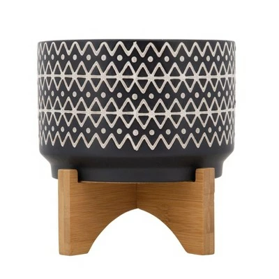 7" Ceramic Abstract Planter on Stand - Sagebrook Home Black 5 7" Ceramic Abstract Planter on Stand - Sagebrook Home Black - Image 3