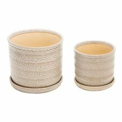 Set of 2 Geometric Planter with Saucer - Sagebrook Home Beige -Cheap Planters Store unnamed file 3612