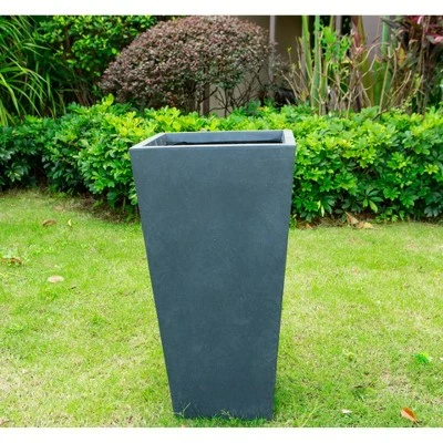Rosemead Home & Garden, Inc. 24.4" Kante Lightweight Modern Tapered Concrete Rectangular Planter Charcoal Black - Rosemead Home & Garden, Inc. 4 Rosemead Home & Garden, Inc. 24.4" Kante Lightweight Modern Tapered Concrete Rectangular Planter Charcoal Black - Rosemead Home & Garden, Inc. - Image 2