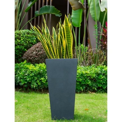 Rosemead Home & Garden, Inc. 24.4" Kante Lightweight Modern Tapered Concrete Rectangular Planter Charcoal Black - Rosemead Home & Garden, Inc. 6 Rosemead Home & Garden, Inc. 24.4" Kante Lightweight Modern Tapered Concrete Rectangular Planter Charcoal Black - Rosemead Home & Garden, Inc. - Image 4