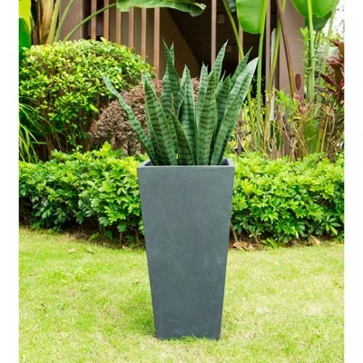 Rosemead Home & Garden, Inc. 24.4" Kante Lightweight Modern Tapered Concrete Rectangular Planter Charcoal Black - Rosemead Home & Garden, Inc. 10 Rosemead Home & Garden, Inc. 24.4" Kante Lightweight Modern Tapered Concrete Rectangular Planter Charcoal Black - Rosemead Home & Garden, Inc. - Image 8
