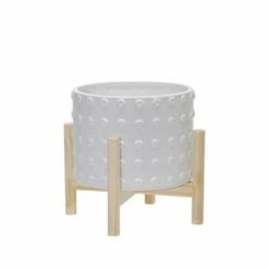 Ceramic Dotted Planter with Wood Stand White - Sagebrook Home -Cheap Planters Store unnamed file 3668