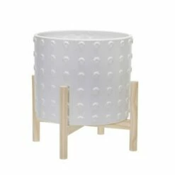 Ceramic Dotted Planter with Wood Stand White - Sagebrook Home -Cheap Planters Store unnamed file 3669