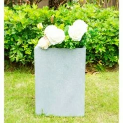Kante Lightweight Tall Outdoor Square Concrete Planter Slate Gray - Rosemead Home & Garden, Inc.