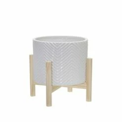 Ceramic Chevron Planter with Wood Stand White - Sagebrook Home 10 Ceramic Chevron Planter with Wood Stand White - Sagebrook Home -Cheap Planters Store unnamed file 3703