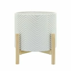 Ceramic Chevron Planter with Wood Stand White - Sagebrook Home 11 Ceramic Chevron Planter with Wood Stand White - Sagebrook Home -Cheap Planters Store unnamed file 3704