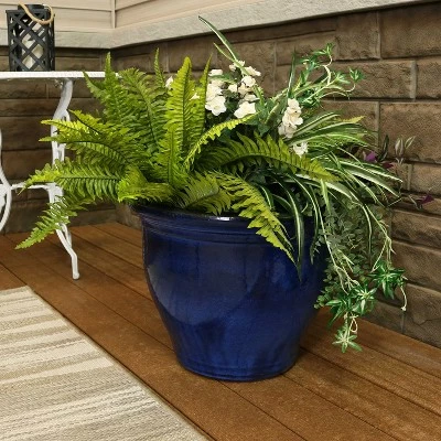 Sunnydaze Decor Sunnydaze Studio Outdoor/Indoor UV- and Frost-Resistant Ceramic Flower Pot Planter with Drainage Holes - 18" Diameter - Imperial Blue 3 Sunnydaze Decor Sunnydaze Studio Outdoor/Indoor UV- and Frost-Resistant Ceramic Flower Pot Planter with Drainage Holes - 18" Diameter - Imperial Blue