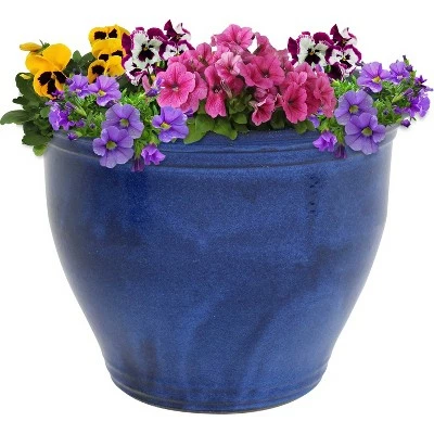 Sunnydaze Decor Sunnydaze Studio Outdoor/Indoor UV- and Frost-Resistant Ceramic Flower Pot Planter with Drainage Holes - 18" Diameter - Imperial Blue 7 Sunnydaze Decor Sunnydaze Studio Outdoor/Indoor UV- and Frost-Resistant Ceramic Flower Pot Planter with Drainage Holes - 18" Diameter - Imperial Blue - Image 5
