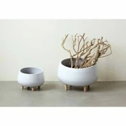 8" x 12.5" Planter with Wood Feet White - 3R Studios