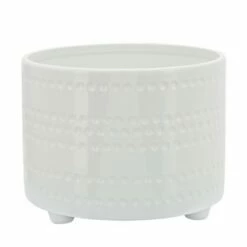Sagebrook Home Set of 2 Dotted Ceramic Footed Planters White