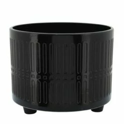 Sagebrook Home Set of 2 Lines Ceramic Footed Planters Black