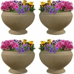 Sunnydaze Decor Sunnydaze Elizabeth Ribbed Polyresin Outdoor/Indoor Unbreakable Double-Walled Urn Flower Pot Planter - 16" Diameter - 4-Pack - Beige -Cheap Planters Store unnamed file 3735