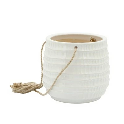 6" Ceramic Dimpled Hanging Planter - Sagebrook Home Beige 5 6" Ceramic Dimpled Hanging Planter - Sagebrook Home Beige - Image 3