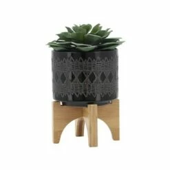 Ceramic Aztec Planter on Wooden Stand Black - Sagebrook Home -Cheap Planters Store unnamed file 3744