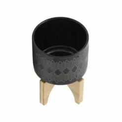 Ceramic Aztec Planter on Wooden Stand Black - Sagebrook Home -Cheap Planters Store unnamed file 3745