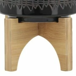 Ceramic Aztec Planter on Wooden Stand Black - Sagebrook Home -Cheap Planters Store unnamed file 3748