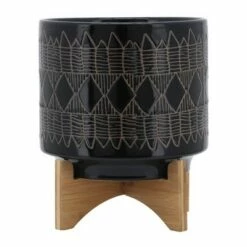 Ceramic Aztec Planter on Wooden Stand Black - Sagebrook Home -Cheap Planters Store unnamed file 3752
