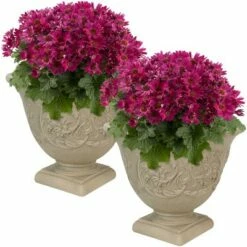 Sunnydaze Decor Sunnydaze Indoor/Outdoor Patio, Garden, or Porch Weather-Resistant Double-Walled Darcy Flower Pot Planter - 16" - Beige - 2pk -Cheap Planters Store unnamed file 3760