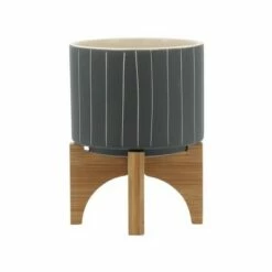 Sagebrook Home Stripes Ceramic Planter with Stand